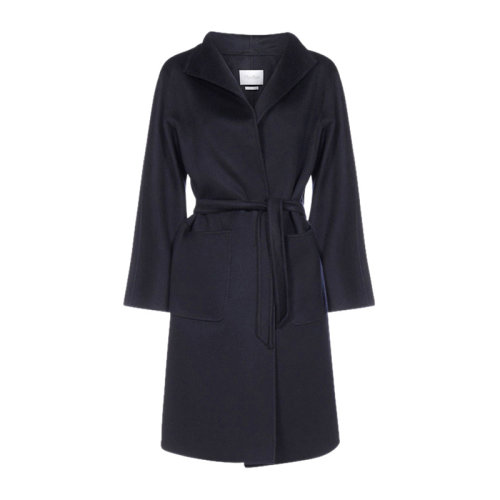MaxMara/麦丝玛拉 女士蓝色羊绒束带翻领长袖上衣大衣风衣外套 10160819600-008
