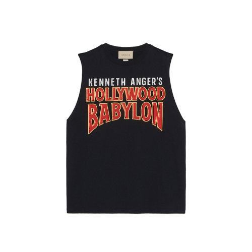 GUCCI/古驰 22年秋冬新款 女士黑色饰有红色英文印花短款背心无袖T恤上衣688407XJEDM1043