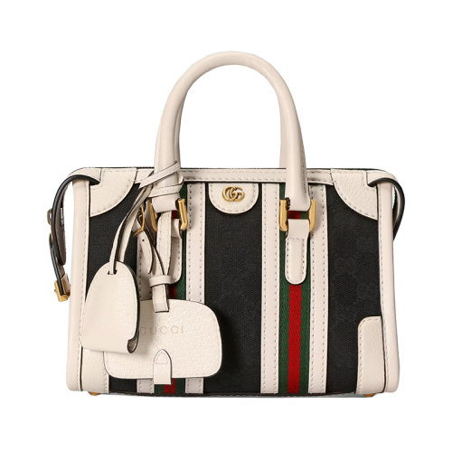 GUCCI/古驰 22新款Exquisite系列 女士迷你黑色帆布配白色皮革金扣饰红黑织细节拉链开合单肩手提包715771FAARB1044