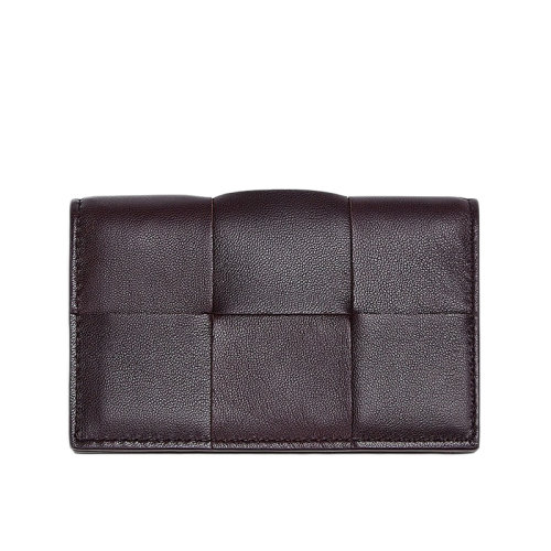 Bottega Veneta/葆蝶家  女士葡萄紫Intrecciato编织羊皮小牛皮翻盖卡包651396VCQC45010