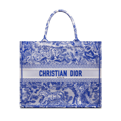 DIOR/迪奥 22新款DIOR BOOK系列 女士大号荧光蓝织物茹伊印花刺绣托特包M1286ZRVJ_M808