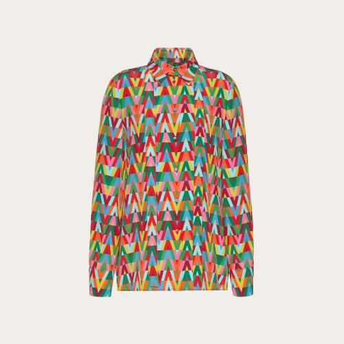  VALENTINO华伦天奴 22年秋冬 女士 长袖衬衫 CHEMISE EN CREPE DE CHINE a IMPRIMé V OPTICAL