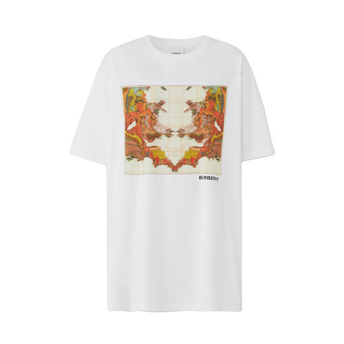 BURBERRY/博柏利 22年春夏新款 女士白色纯棉地图印花宽松短袖T恤80565821