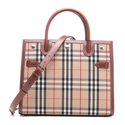 BURBERRY/博柏利22春夏Vintage 格纹双提柄泰尔勒女士手提单肩斜挎包8025274