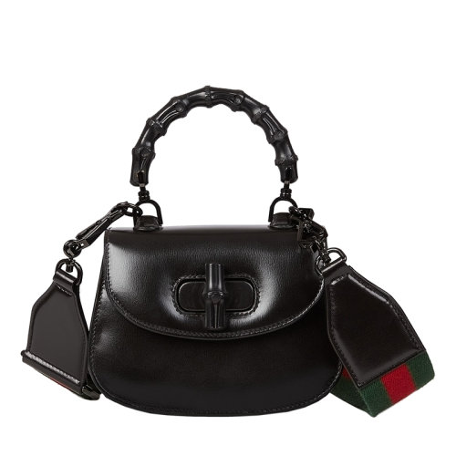 GUCCI/古驰 女士迷你黑色皮革附可拆卸肩带黑色竹节手柄单肩手提包68686410ODP1060