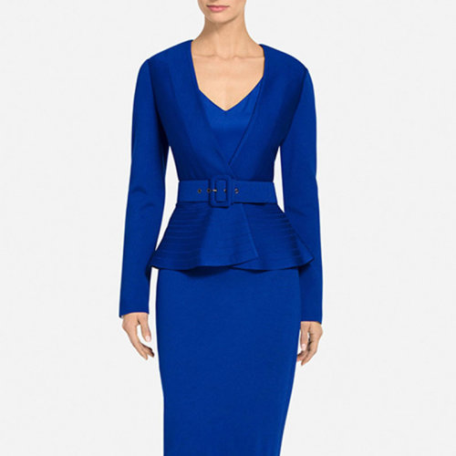 St.John/盛蔷宝蓝色针织荷叶边宴会短款女士夹克外套K6101N1