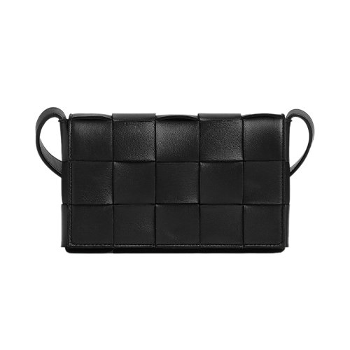 Bottega Veneta/葆蝶家 22新款 女士小号黑色羔羊皮饰有Intrecci编织图案金色饰面单肩包730848VMAY18425