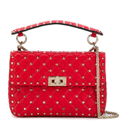 Valentino/华伦天奴 ROCKSTUD SPIKE系列中号女士纯色菱形绗缝小羊皮铆钉装饰单肩包斜挎包手提包链条包女包 SW2B0122-NAP 多色可选