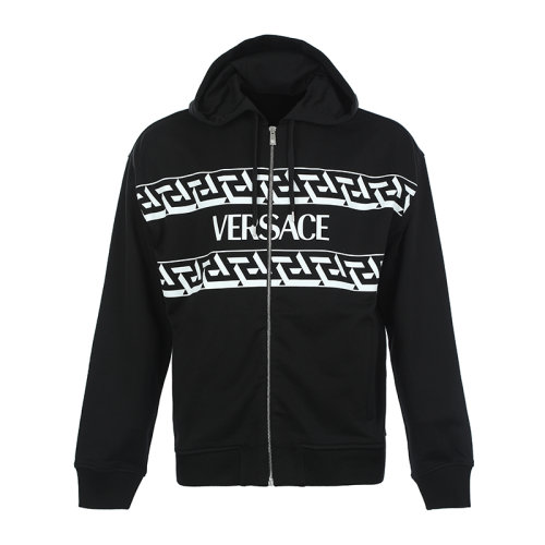 VERSACE/范思哲 希腊回纹印花棉质宽松连帽男士开胸卫衣男卫衣10024571A01790