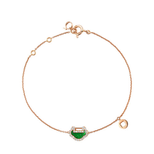 QEELIN/麒麟珠宝 YUYI系列 18K金玫瑰金小巧如意镶嵌钻石翡翠手链YY-BR0002G-RGDGJE