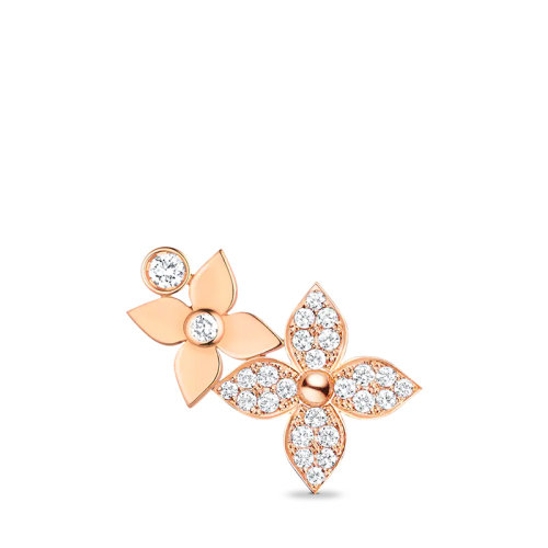 Louis Vuitton/路易威登 STAR BLOSSOM系列 经典款单只18k金玫瑰金26颗钻石左侧星星图案耳环Q96945