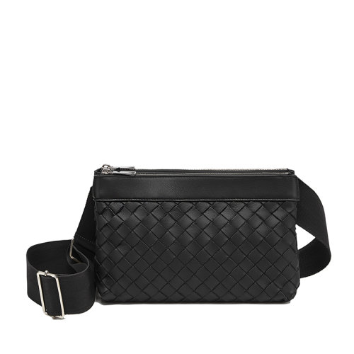 Bottega Veneta/葆蝶家 22春夏新款CLASSIC INTRECCIATO系列 男士黑色编织皮革单肩斜挎包651938V0E528803