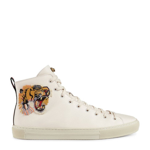 GUCCI/古驰 男士米白色皮革高帮老虎图案休闲鞋运动鞋 478337-BXOA0-9064