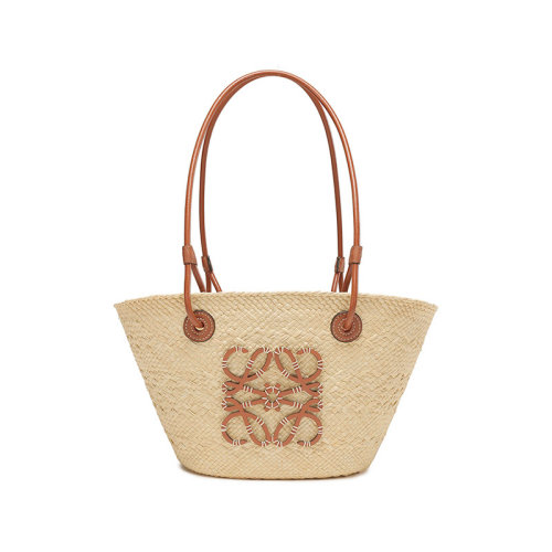 LOEWE/罗意威 女士棕榈纤维/牛皮革Basket手提单肩包编织包菜篮子Anagram图案小号 A223P65X01