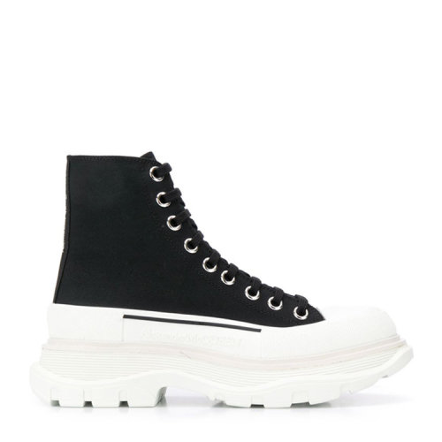 Alexander McQueen/亚历山大麦昆  女鞋   时尚百搭 女士黑色帆布厚底高帮时尚休闲运动鞋  611706W4L321070