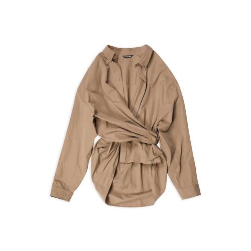  BALENCIAGA巴黎世家 22年秋冬 女士 长袖衬衫 Womens Wrap Shirt in Nude 704458TYB187081