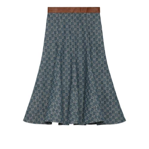  GUCCI古驰 22年秋冬 女士 皮革滚边GG牛仔半身裙 678803 XDBS8 4384