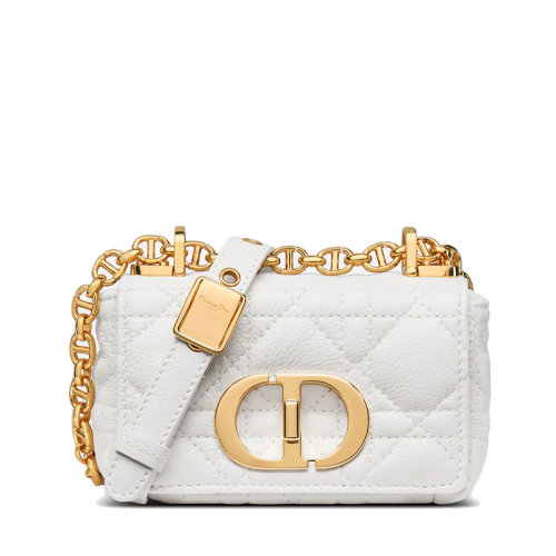 DIOR/迪奥  CARO系列 女士超迷你奶白色柔软牛皮革藤格纹金扣单肩斜挎手拿包S2022UWHC_M030