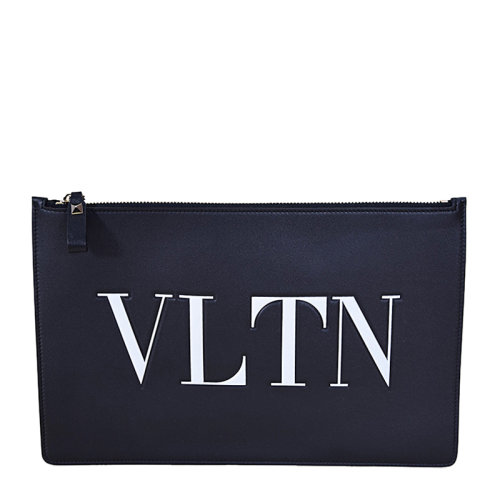 Valentino/华伦天奴 女士蓝色牛皮经典字母徽标印花铆钉装饰拉链开合钱包卡包手拿包女包 QW0P0269-RCH-0NI