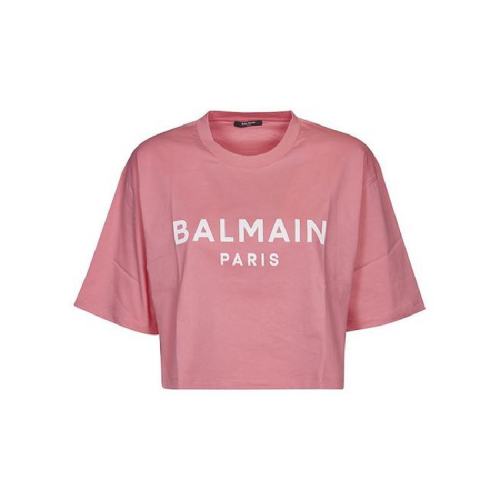 BALMAIN/宝曼 女士粉色棉质短袖T恤 XF1EE020 BB02 OCO PLFSX