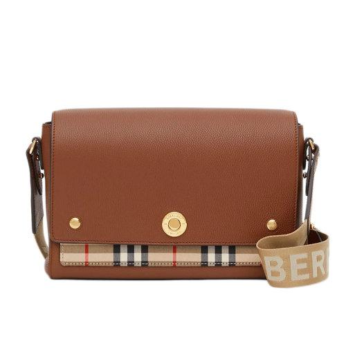 BURBERRY/博柏利  女士Vintage格纹拼棕褐色皮革Note斜背包单肩包80211111
