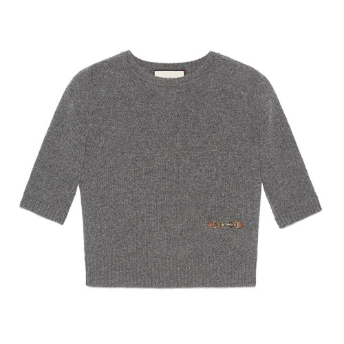 GUCCI/古驰 女士?灰色马衔扣羊绒圆领短袖上衣628389XKBH91037