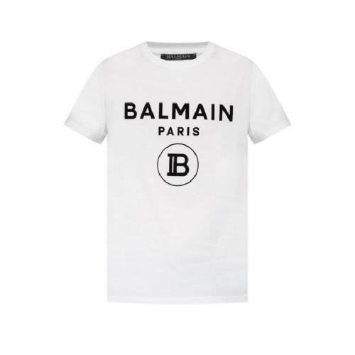 BALMAIN/宝曼 女士白色棉质短袖T恤 SH01601 I192 WHITE PLFSX