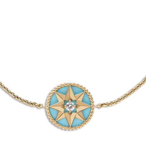 DIOR/迪奥 明星同款ROSE DES VENTS 八芒星镶嵌钻石和绿松石色釉漆黄金手链 JRDV95002_0000