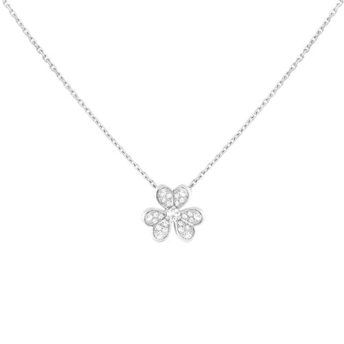 Van Cleef & Arpels/梵克雅宝 经典Frivole?系列 18K金白金满钻三花花瓣迷你项链 VCARP3W300