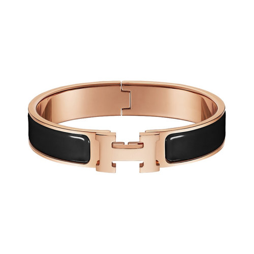 HERMES/爱马仕  女士手镯H扣银边珐琅手镯粉银色