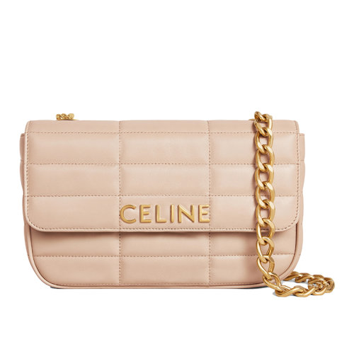 CELINE/赛琳 22新款MATELASSE MONOCHROME系列 女士裸粉色绗缝羊皮革徽标金扣单肩斜跨链条包111273EPZ.03ND