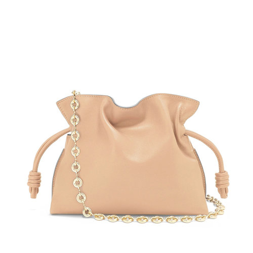 LOEWE/罗意威 22新款Flamenco系列 女士迷你款裸色纳帕小牛皮抽绳单肩手拿包A411FC2X41-7620