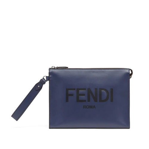 FENDI/芬迪  男士蓝色皮革拉链开合银色饰面金属件配可拆式手链式手柄手拿包7VA491AC9LF18YJ