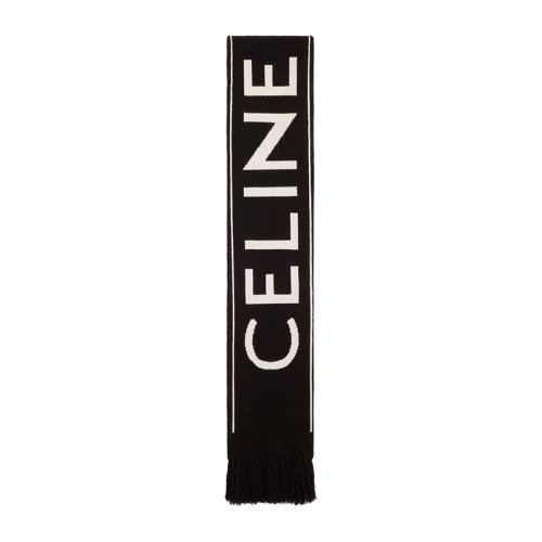 CELINE/赛琳   男士黑色白色提花羊毛羊绒流苏围巾2A95Q227O.38OW