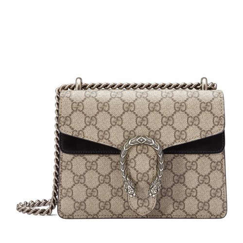 GUCCI/古驰 Dionysus女士迷你米色帆布拼黑色麂皮链条单肩包 421970 KHNRN 9769