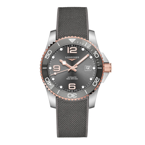 LONGINES/浪琴 康卡斯系列 男士阳光灰自动机械不锈钢和陶瓷表圈和橡胶表带腕表41毫米L3.781.3.78.9