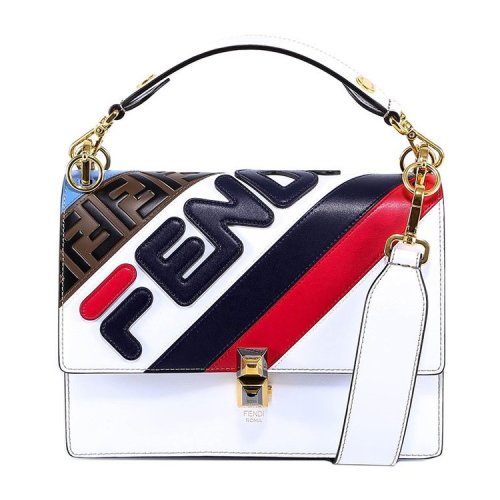 FENDI/芬迪 KAN I系列女包 女士FF浮雕白色牛皮翻盖单肩斜挎包手提包 8BT283A5PLF15AS