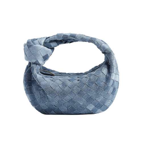 Bottega Veneta/葆蝶家 22新款 女士迷你蓝色牛仔布编织效果羔羊皮拉链开合黄铜饰面手提包651876V2H008792