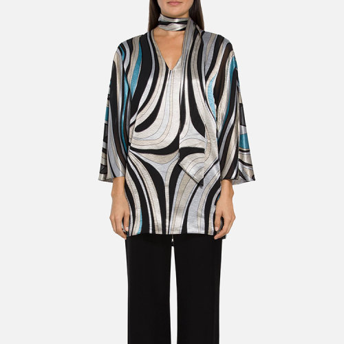 St.John/盛蔷大理石印花V型领女士长袖衬衫 K52YW21