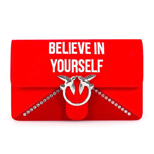 Pinko品高 LOVE STRONG 女士纯皮时尚单肩斜挎链条燕子包 红色