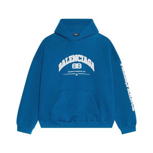 Balenciaga/巴黎世家      男士蓝色棉质加厚抓绒连帽卫衣674986TLVJ24480