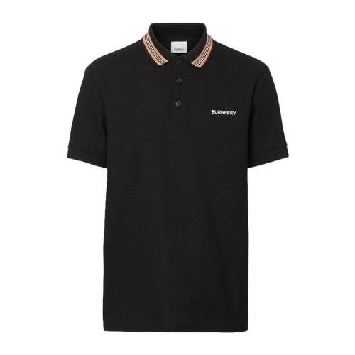 Burberry/博柏利  男士 21春夏 黑色棉质LOGO刺绣标识商务休闲短袖Polo衫时尚条纹