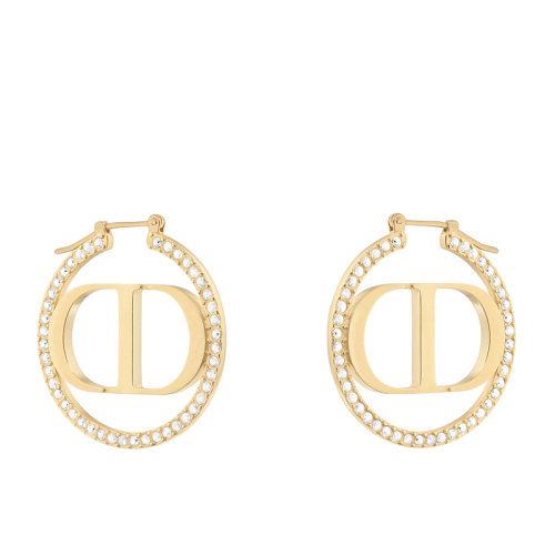 DIOR/迪奥 新款30 MONTAIGNE系列 金色饰面金属环镶嵌白色仿水晶“CD”标志耳环E1760MTGCY_D301