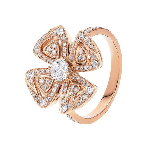 BVLGARI/宝格丽 Fiorever系列 18K金玫瑰金镶有主钻和密钉钻石花朵造型戒指 355869