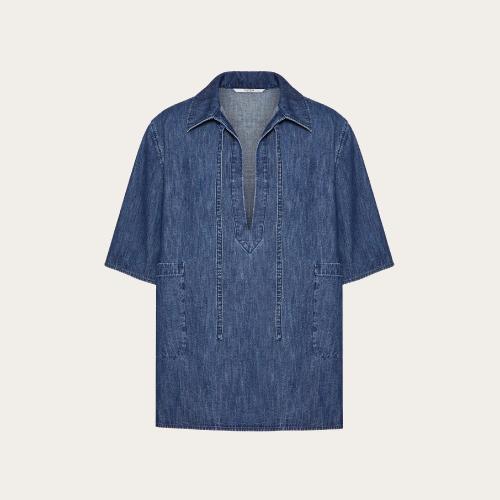  VALENTINO华伦天奴 22年秋冬 男士 短袖衬衫 CHEMISE TUNIQUE EN DENIM XV3DB01G84B558