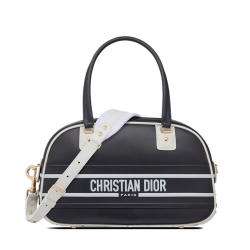 DIOR/迪奥 22春夏新款VIBE系列 女士中号蓝色/白色光滑牛皮革金扣拉链开合单肩手提保龄球包M6204OOBR_M928