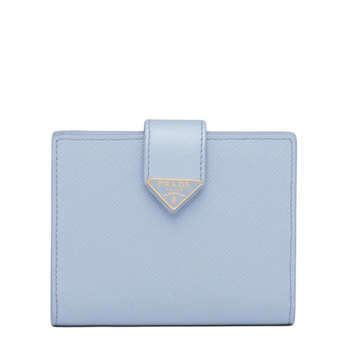PRADA/普拉达 22春夏新款 女士小号天蓝色皮革三角珐琅金扣钱包1MV204_2DYG_F0076