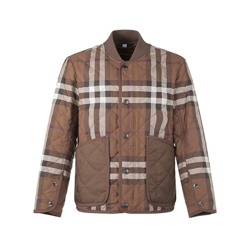 BURBERRY/博柏利 【22秋冬新款】 男款棉质菱形绗缝飞行夹克棉服外套深桦木棕格纹 80544541