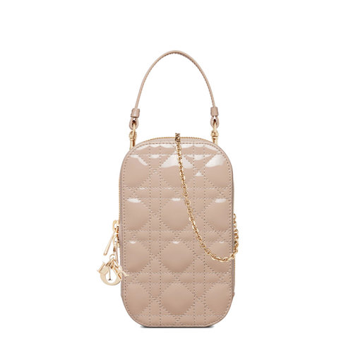 DIOR/迪奥 22新款LADY系列 女士榛子色菱形纹漆面小牛皮单肩手提斜跨链条手机包S0872OVRB_M45U