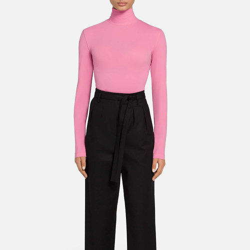 St.John/盛蔷牡丹红粘胶纤维高领上衣女士长袖T恤 K51Z051